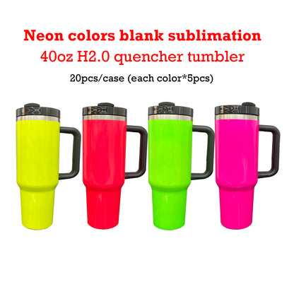 20 Pack China Warehouse 40oz Neon Colors Blank Sublimation Silver Underneath Quencher Tumblers for Heat Press Machine DIY