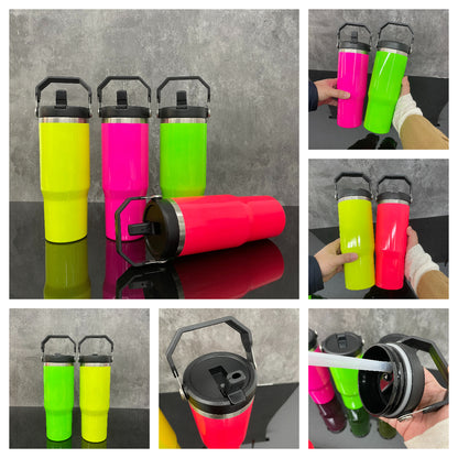 20Pack USA Warehouse 30oz Neon Color Blank Sublimation Flip Straw Water Bottles Outdoor Tumblers