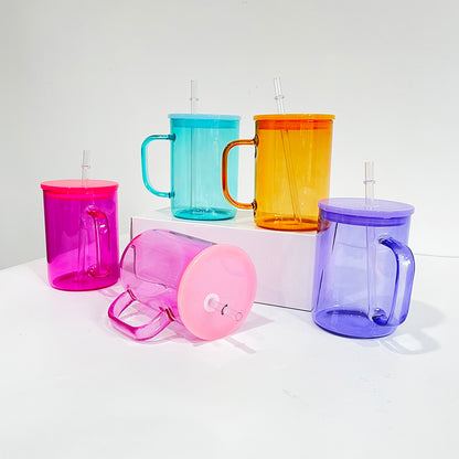 25Pack USAWarehouse 17oz Jelly Color Sublimation Glass Mugs with Colorful Lids and Clear Plastic Straw for UV DTF Wraps and Sublimation