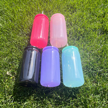 50 Pack 16oz Macaron Color Acrylic Plastic Can with Straw and Lids for Vinyl/UV DTF Sticker(Same as glass can shape)