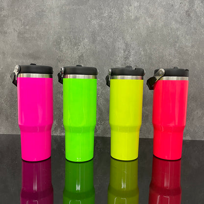 20Pack USA Warehouse 30oz Neon Color Blank Sublimation Flip Straw Water Bottles Outdoor Tumblers