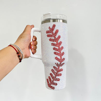 20Pack H1.0 40oz Baseball Bling Rhinestone Tumblers Yellow&White Color Luxury Style Full Cover Cups for Travel