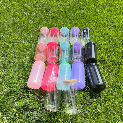 50 Pack 16oz Macaron Color Acrylic Plastic Can with Straw and Lids for Vinyl/UV DTF Sticker(Same as glass can shape)