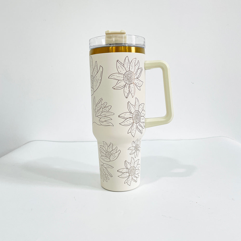 20Pack China Warehouse H1.0 40oz Gold Plated Quencher Tumblers for Sunflower Laser Engraved