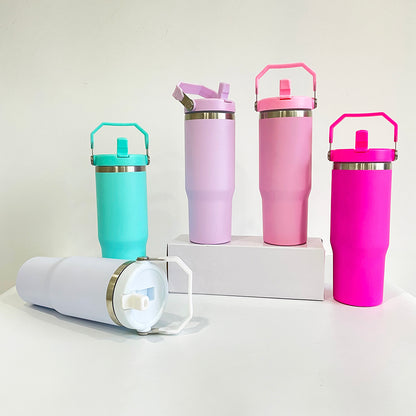 25Pack 30oz Matt Color Flip Straw Tumblers for Sublimation Double Wall Metal Water Bottles also Work for UV DTF Wraps