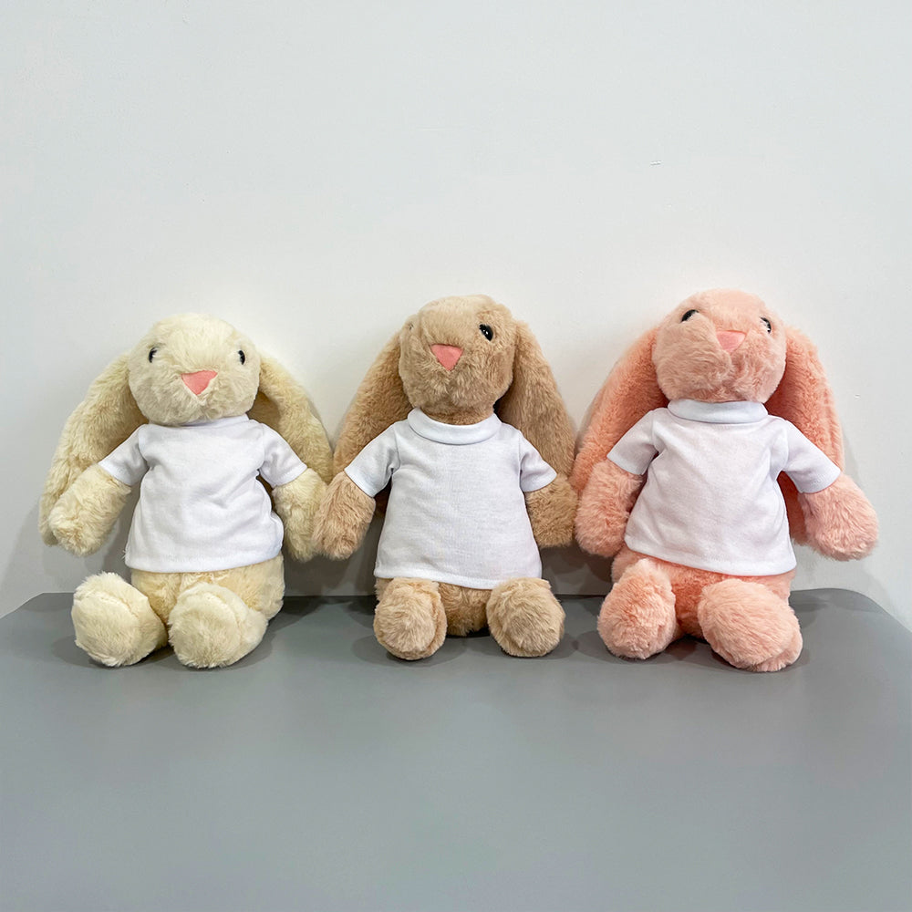 25Pack USA Warehouse 15*33CM Easter Bunny Rabbit Plush Dolls With White Blank Sublimation Shirts