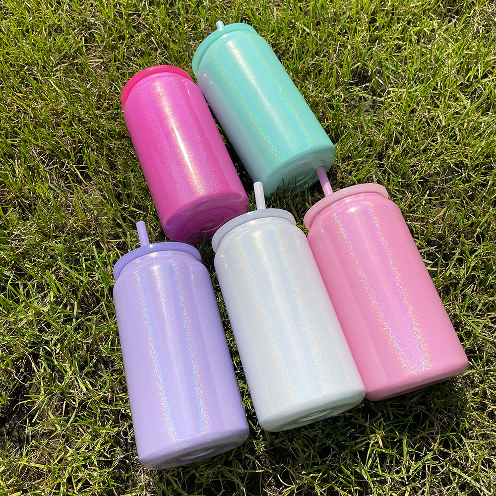 25 Pack 16oz Shimmer Rainbow Color Blank Sublimation Stainless Steel Can Double Wall Metal Water Cups for Heat Press Machine