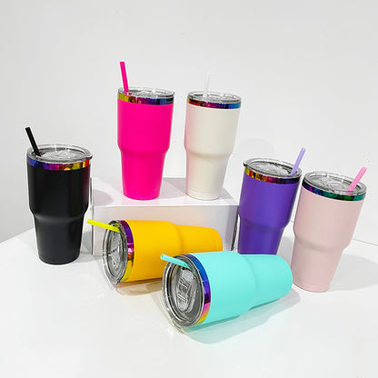 25Pack China Warehouse 30oz Powder Coated Vacuum Insulated Colorful Holographic Rainbow Plated Tumbler Mugs Cups for Sunflower Laser Engraving