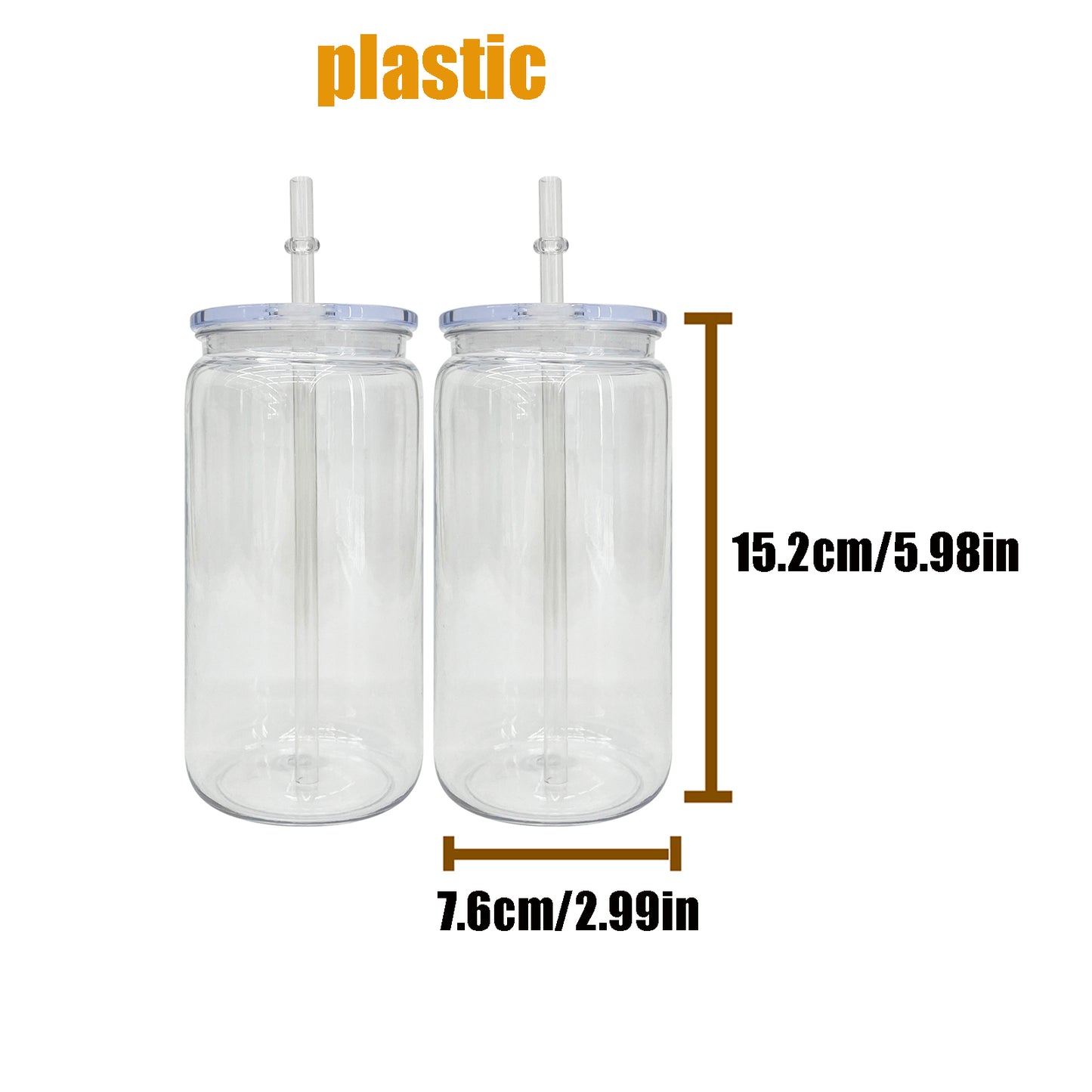 50 Pack BPA Free 16oz Plastic Can With Clear and Wooden Lids Suitable for UV DTF Wraps Kids Acrylic Plastic Cups (Same as glass can shape)