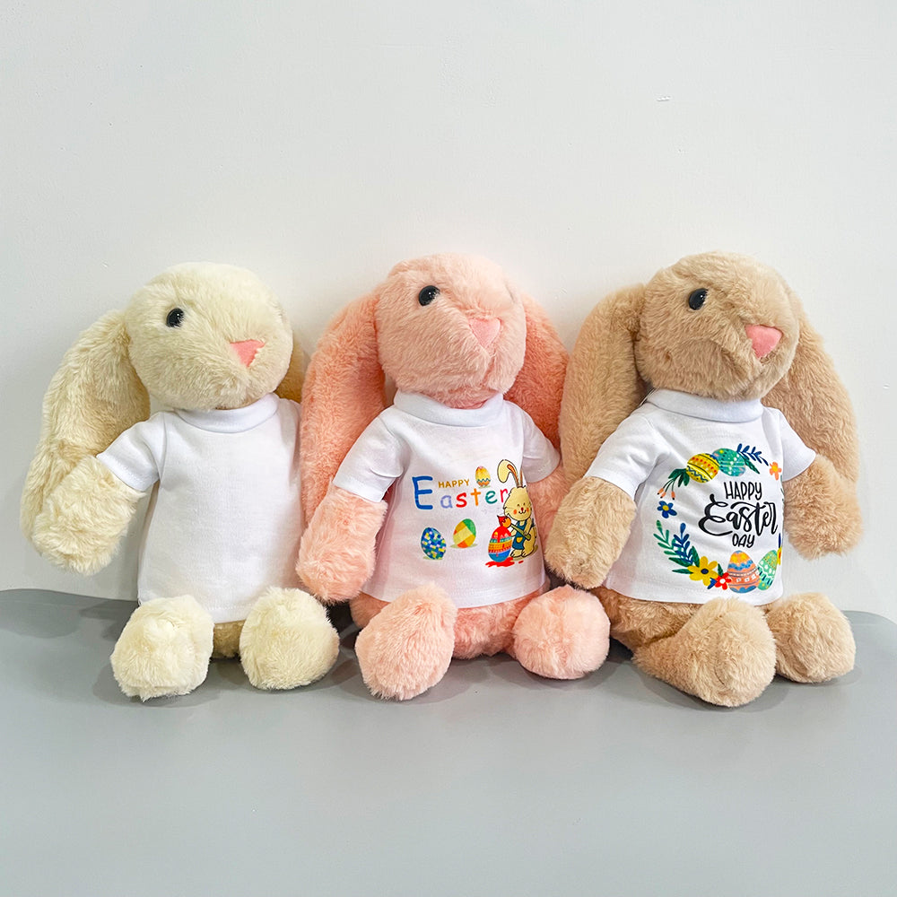 25Pack USA Warehouse 15*33CM Easter Bunny Rabbit Plush Dolls With White Blank Sublimation Shirts