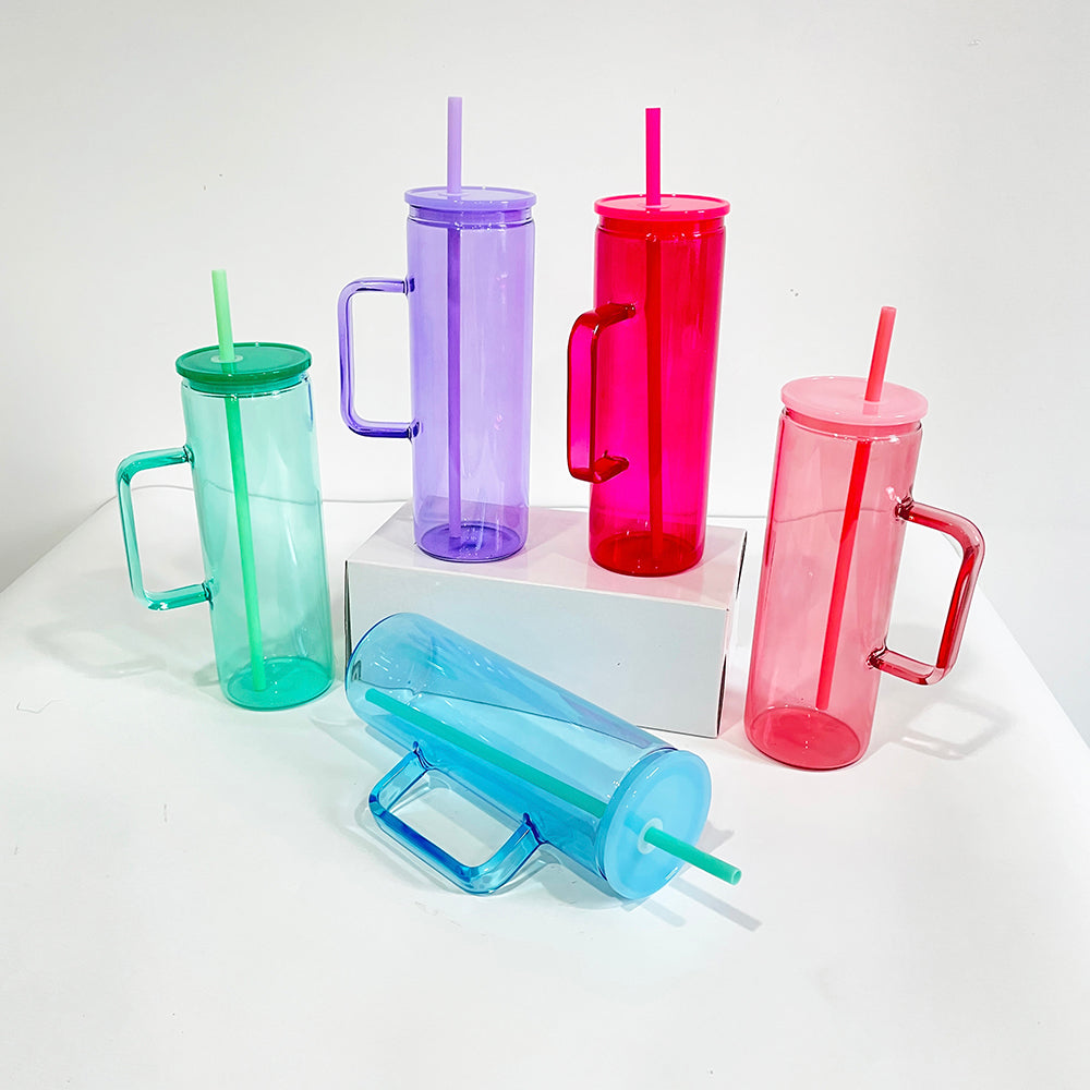 25Pack USA Warehouse 20oz Jelly Color Sublimation Glass Mugs with Handle Also for UV DTF Wraps