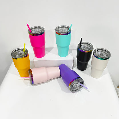 25Pack China Warehouse 30oz Powder Coated Vacuum Insulated Colorful Holographic Rainbow Plated Tumbler Mugs Cups for Sunflower Laser Engraving