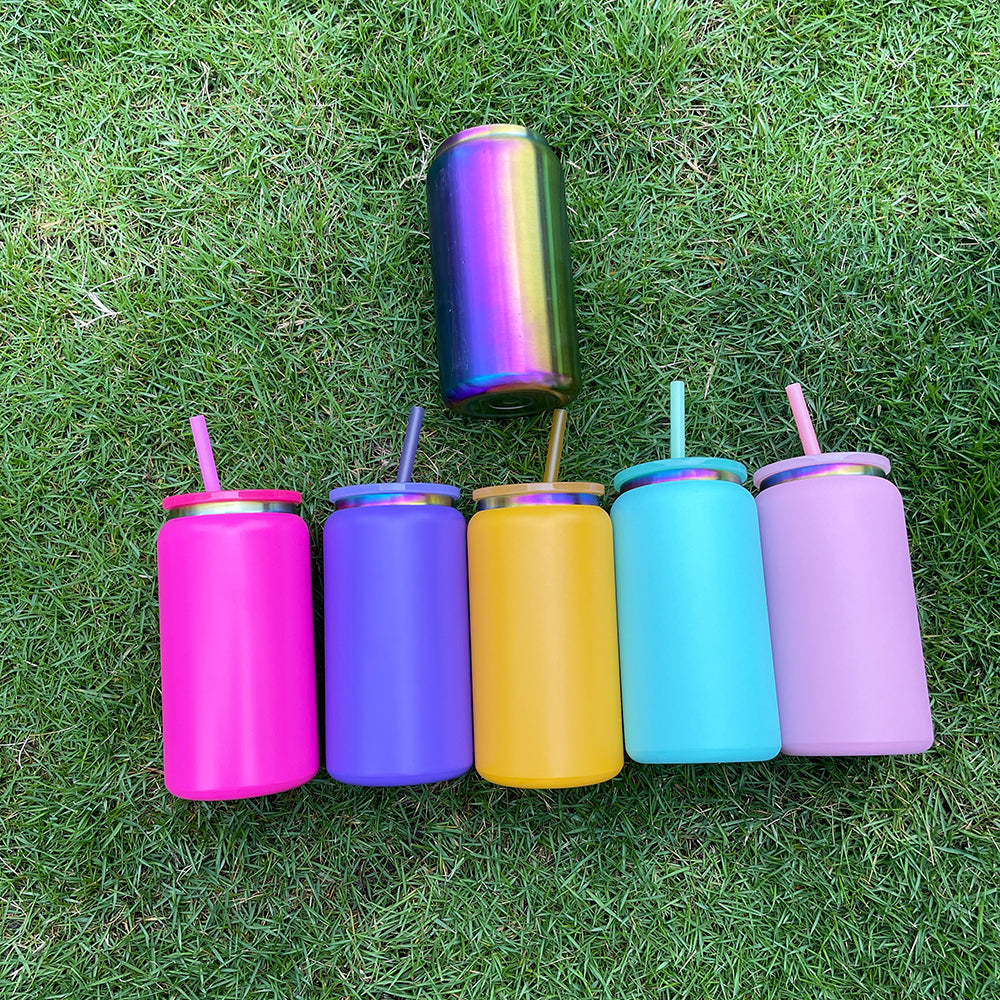 25 Pack 16oz Rainbow Plated Stainless Steel Can for Laser Engraving Double Wall Metal Cups