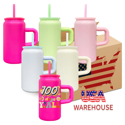 25 Pack USA Warehosue Kids 16oz Macaron Color Blank Sublimation Stainless Steel Can With Handle Double Wall Metal Mugs for Heat Press Machinee