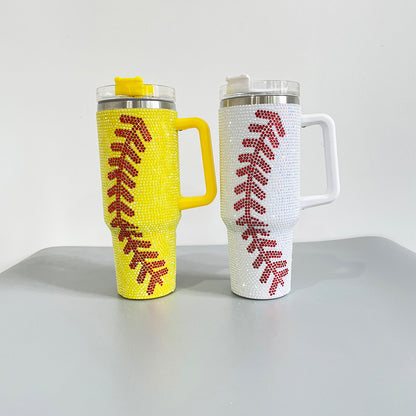 20Pack H1.0 40oz Baseball Bling Rhinestone Tumblers Yellow&White Color Luxury Style Full Cover Cups for Travel