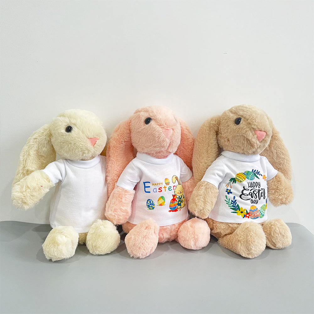 25Pack USA Warehouse 15*33CM Easter Bunny Rabbit Plush Dolls With White Blank Sublimation Shirts