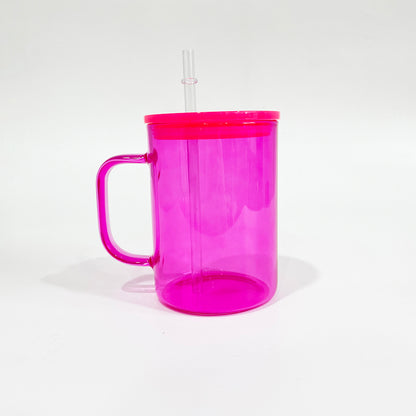 25Pack USAWarehouse 17oz Jelly Color Sublimation Glass Mugs with Colorful Lids and Clear Plastic Straw for UV DTF Wraps and Sublimation