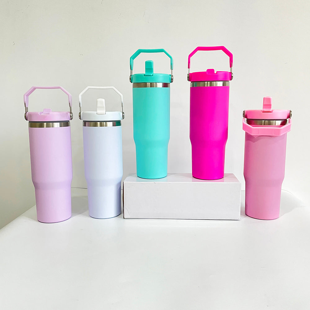 25Pack 30oz Matt Color Flip Straw Tumblers for Sublimation Double Wall Metal Water Bottles also Work for UV DTF Wraps