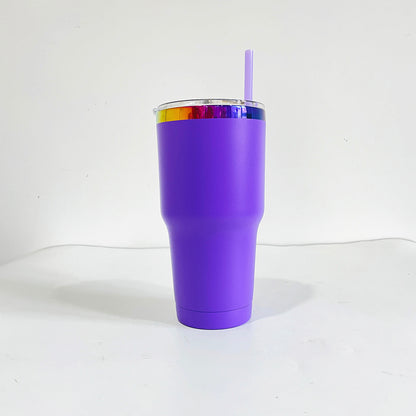 25Pack China Warehouse 30oz Powder Coated Vacuum Insulated Colorful Holographic Rainbow Plated Tumbler Mugs Cups for Sunflower Laser Engraving