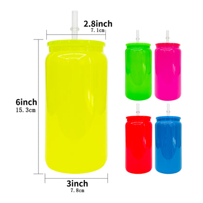 25 Pack 50 Pack USA Warehouse 16oz Neon Glass Can For Sublimation And UV DTF Wraps