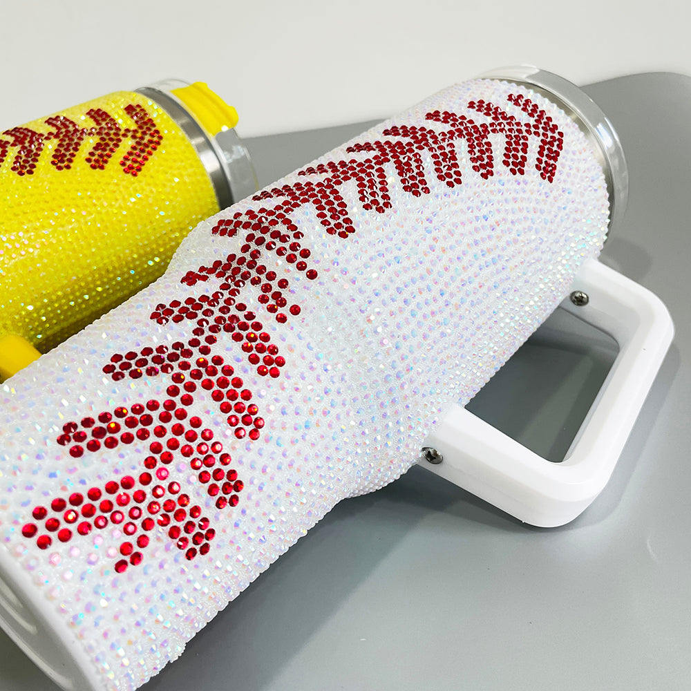 20Pack H1.0 40oz Baseball Bling Rhinestone Tumblers Yellow&White Color Luxury Style Full Cover Cups for Travel