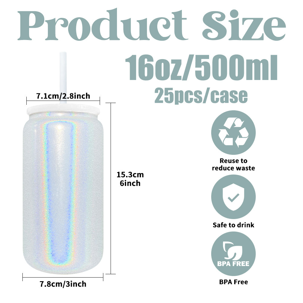 25 Pack USA Warehouse 16oz Shimmer Rainbow Color Blank Sublimation Stainless Steel Can Double Wall Metal Water Cups