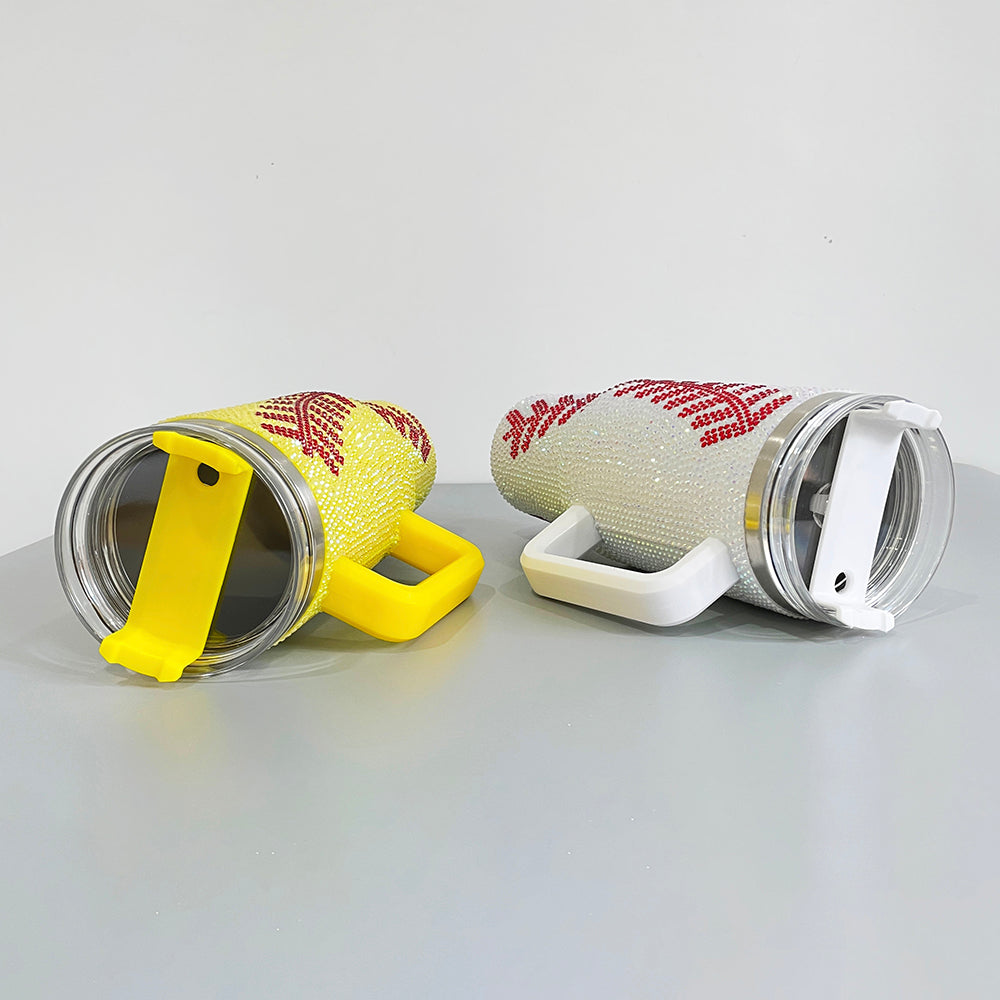 20Pack H1.0 40oz Baseball Bling Rhinestone Tumblers Yellow&White Color Luxury Style Full Cover Cups for Travel