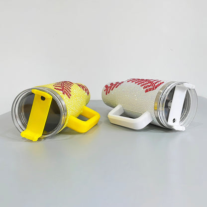 20Pack H1.0 40oz Baseball Bling Rhinestone Tumblers Yellow&White Color Luxury Style Full Cover Cups for Travel