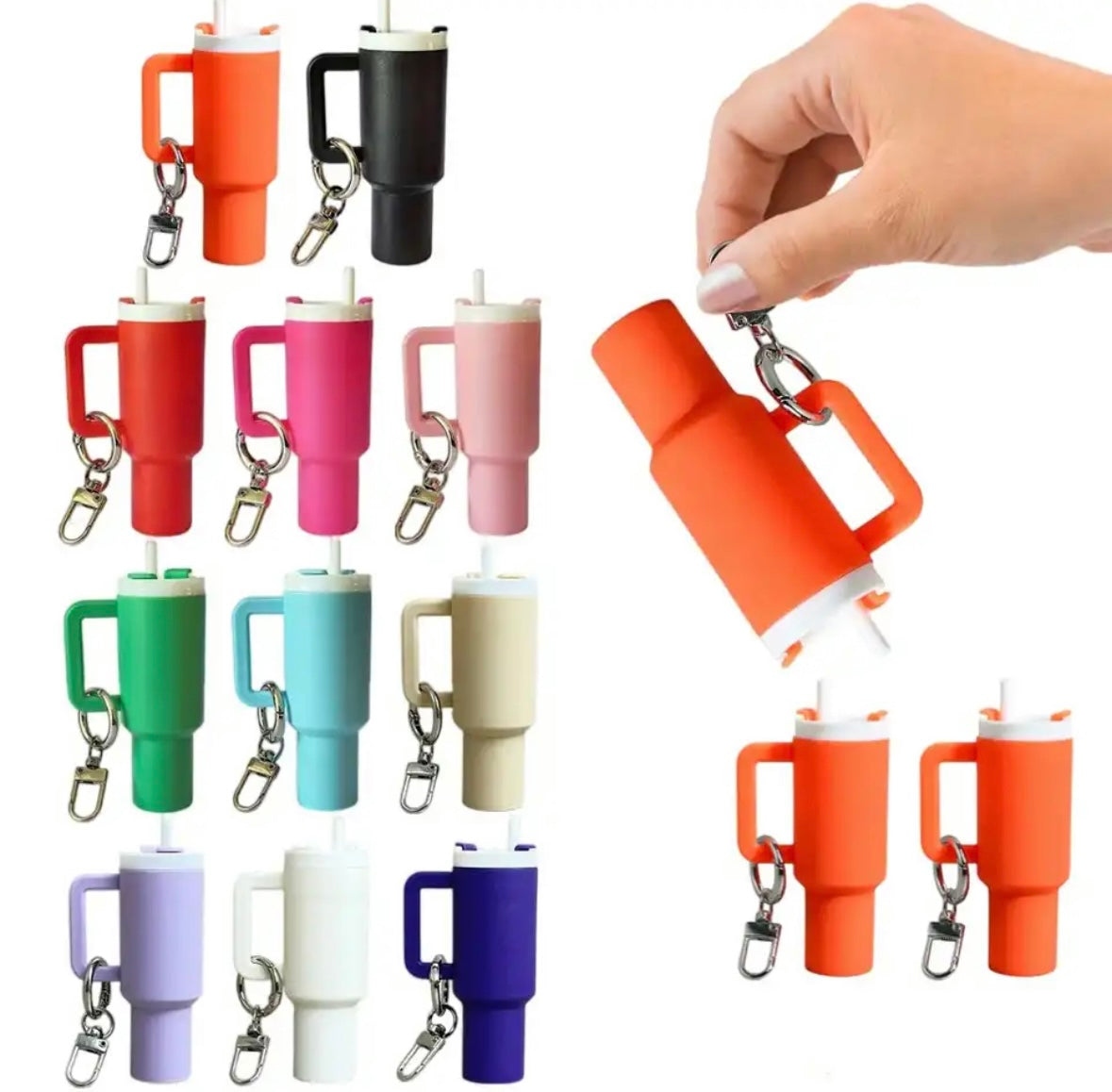 50 Pack Mini Stanley Tumbler Cup Shape Keychain Lip Balm Keychain Handbag Charm Key Ring