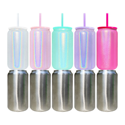 25 Pack USA Warehouse 16oz Shimmer Rainbow Color Blank Sublimation Stainless Steel Can Double Wall Metal Water Cups