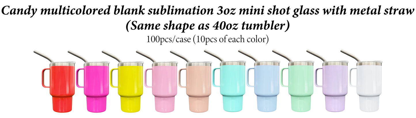 100Pack China Warehouse 3oz Mini Cute Small Stainless Steel Shot Tumblers with Handle for Blank Sublimation Small Cups for Party