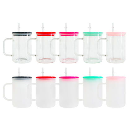 25 Pack USA Warehouse 17oz Clear&Frosted Glass Mugs With Lids and Straw for Blank Sublimation UV DTF Wraps and Vinyl