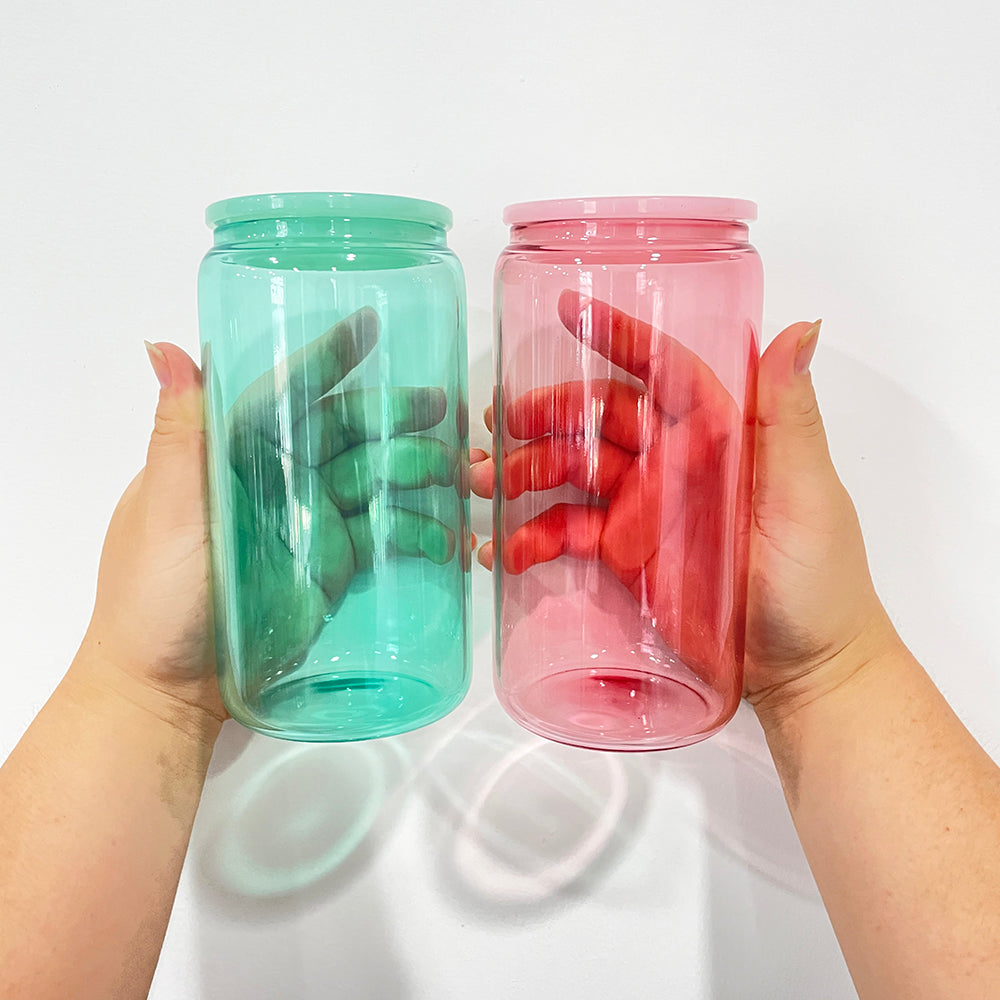 25Pack 16oz Jelly Color Blank Sublimation Glass Can With Colorful Lids and Clear Plastic Straw Also Work for UV DTF Wraps