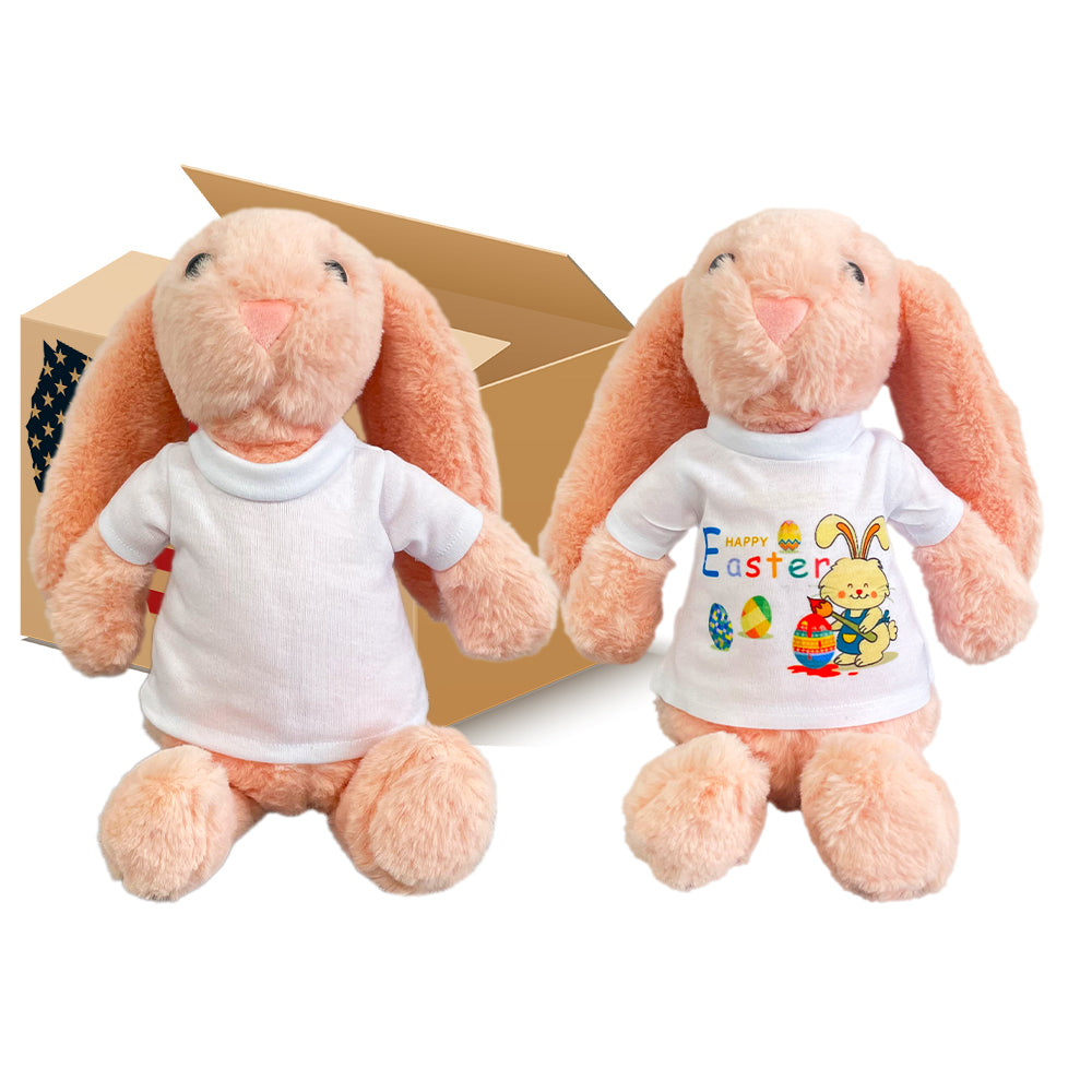 25Pack USA Warehouse 15*33CM Easter Bunny Rabbit Plush Dolls With White Blank Sublimation Shirts