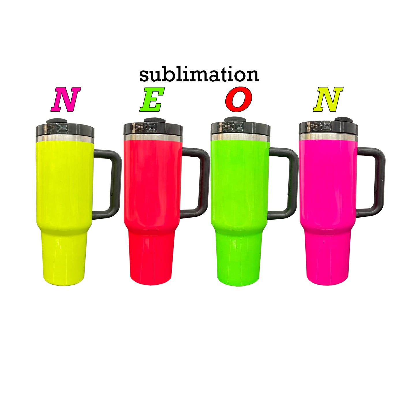 20Pack USA Warehouse 40oz Neon Colors Blank Sublimation Silver Underneath Quencher Tumblers for Heat Press