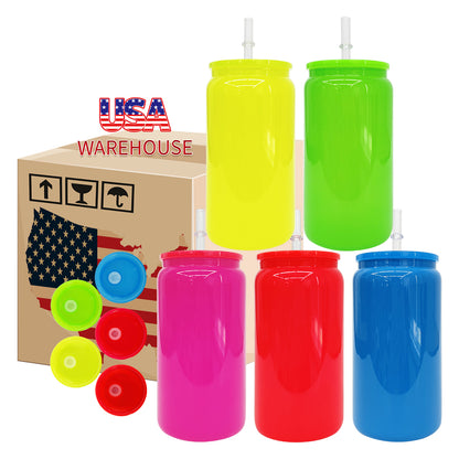 25 Pack 50 Pack USA Warehouse 16oz Neon Glass Can For Sublimation And UV DTF Wraps