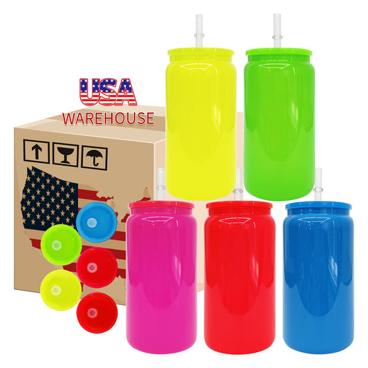 25 Pack 50 Pack USA Warehouse 16oz Neon Glass Can For Sublimation And UV DTF Wraps