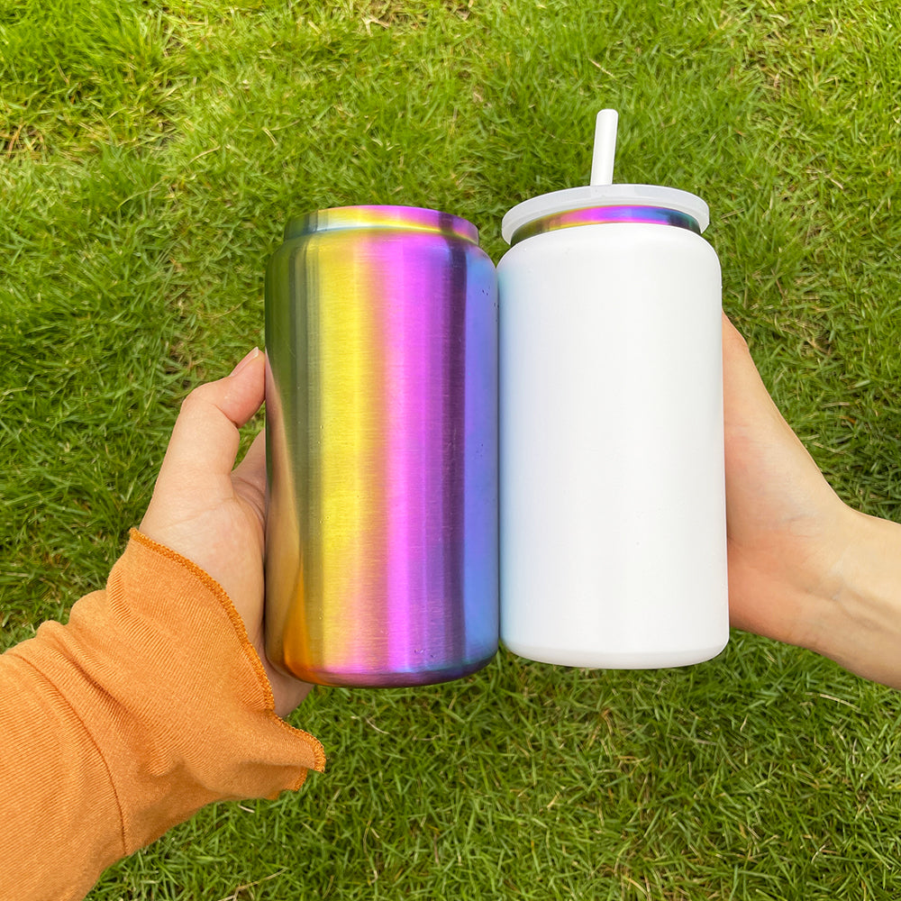 25 Pack 16oz Rainbow Plated Stainless Steel Can for Laser Engraving Double Wall Metal Cups