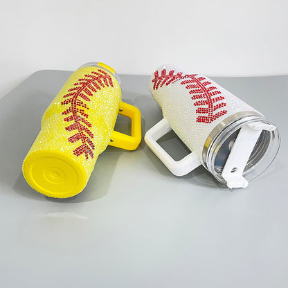 20Pack H1.0 40oz Baseball Bling Rhinestone Tumblers Yellow&White Color Luxury Style Full Cover Cups for Travel