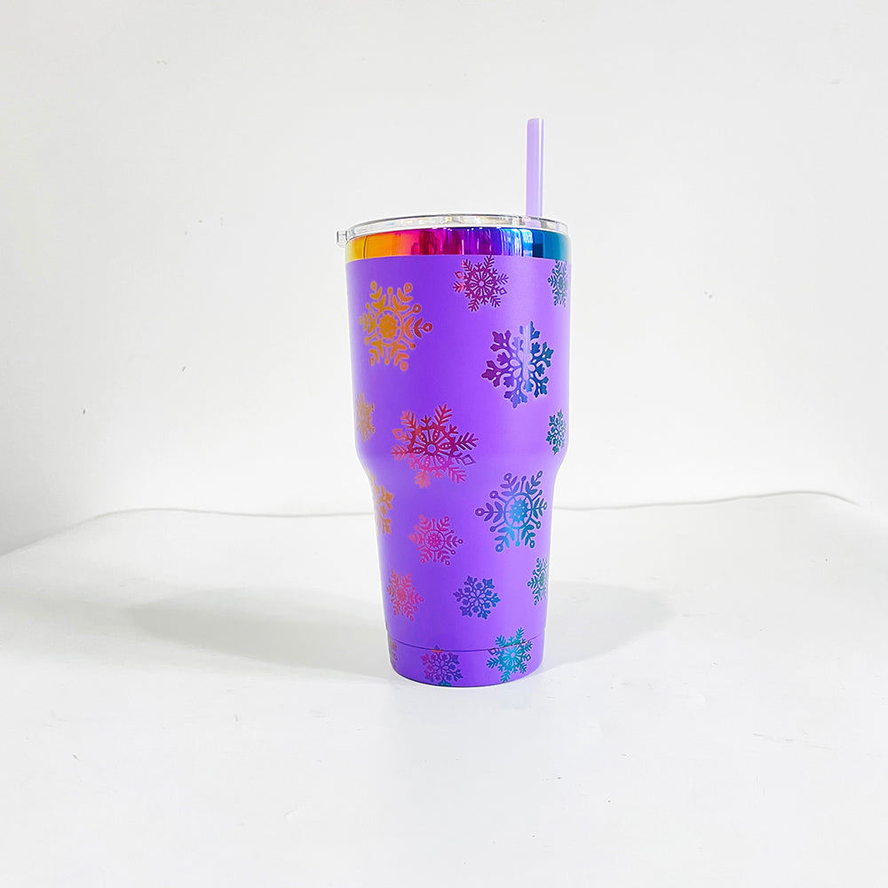 25Pack China Warehouse 30oz Powder Coated Vacuum Insulated Colorful Holographic Rainbow Plated Tumbler Mugs Cups for Sunflower Laser Engraving