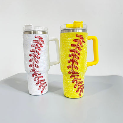 20Pack H1.0 40oz Baseball Bling Rhinestone Tumblers Yellow&White Color Luxury Style Full Cover Cups for Travel