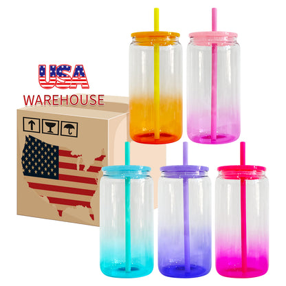 50Pack USA Warehouse 16oz Ombre Jelly Color Glass Can for Blank Sublimation and UV DTF Wraps