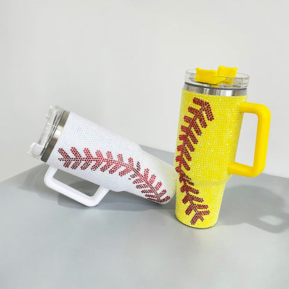 20Pack H1.0 40oz Baseball Bling Rhinestone Tumblers Yellow&White Color Luxury Style Full Cover Cups for Travel