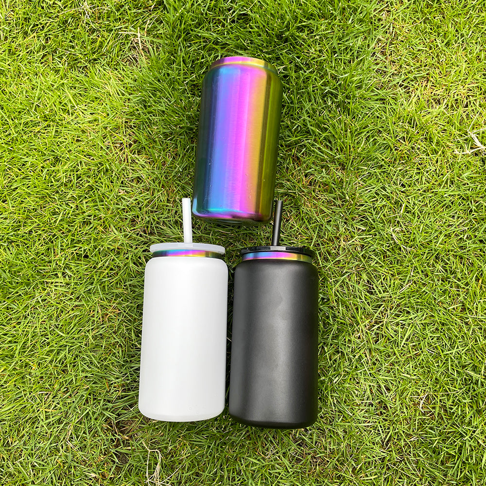 25 Pack 16oz Rainbow Plated Stainless Steel Can for Laser Engraving Double Wall Metal Cups