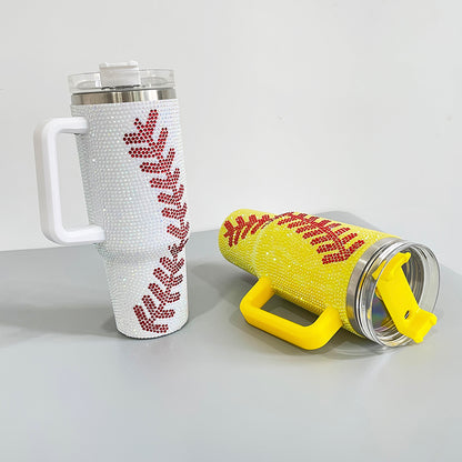 20Pack H1.0 40oz Baseball Bling Rhinestone Tumblers Yellow&White Color Luxury Style Full Cover Cups for Travel