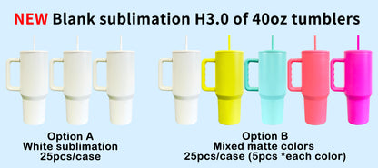 25 Pack H3.0 40oz Blank Sublimation Macaron Color Tumblers with Handle and Lids Matt Color Travel Mugs for Heat Press Machine