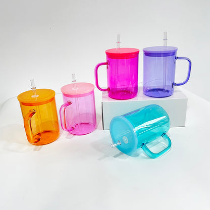 25Pack USAWarehouse 17oz Jelly Color Sublimation Glass Mugs with Colorful Lids and Clear Plastic Straw for UV DTF Wraps and Sublimation