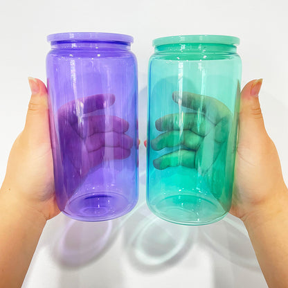 25Pack 16oz Jelly Color Blank Sublimation Glass Can With Colorful Lids and Clear Plastic Straw Also Work for UV DTF Wraps