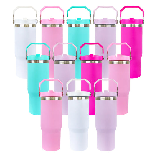 25Pack 30oz Matt Color Flip Straw Tumblers for Sublimation Double Wall Metal Water Bottles also Work for UV DTF Wraps