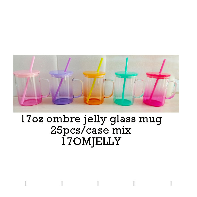 25 Pack China Warehouse 17oz Ombre Jelly Color Glass Mugs for Sublimation and UV DTF Wraps